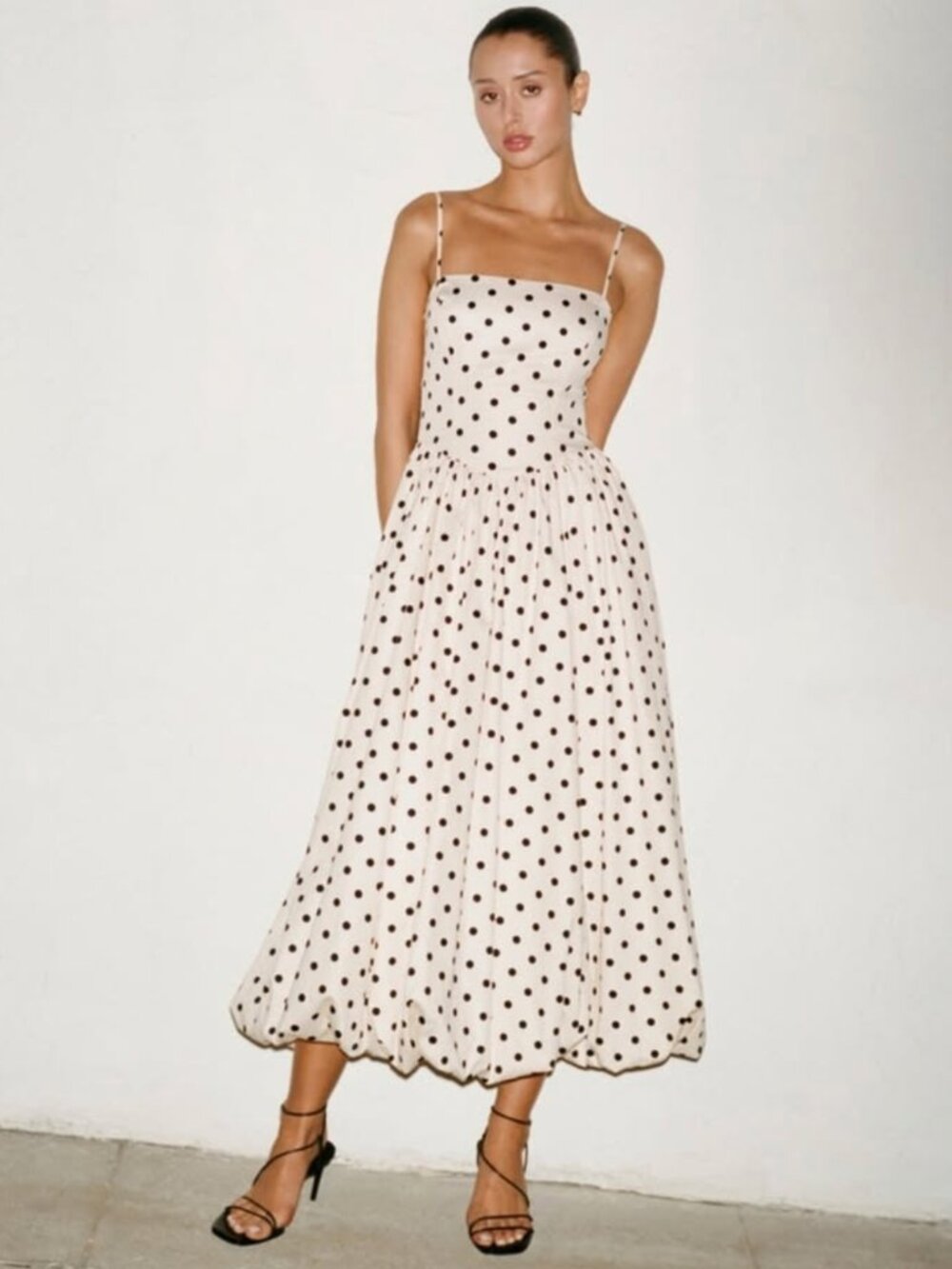 NWT Abercrombie & Fitch Dipped-Waist Bubble Hem Polka Dot Midi Dress M